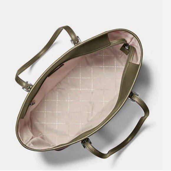 New Michael Kors Jet Set Large Printed Signature Logo Tote Bag Olive - Picture 3 of 4